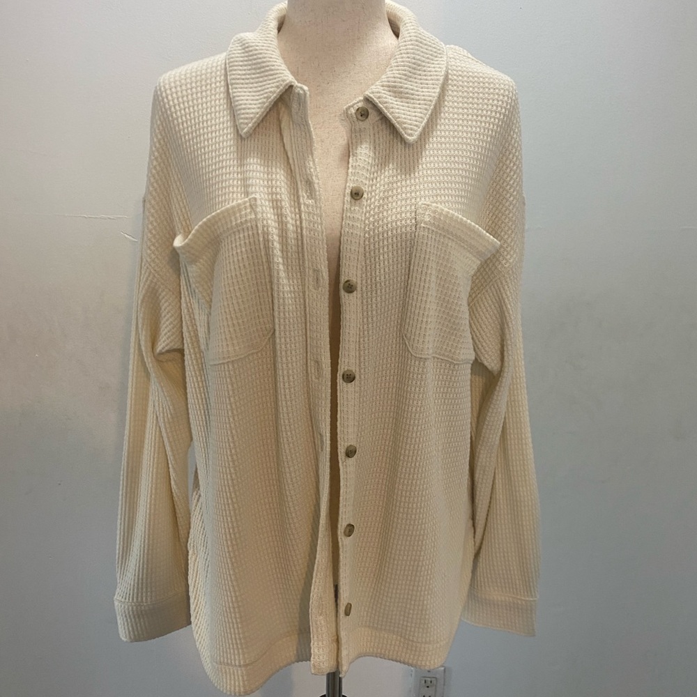 Madewell Ivory waffle Knit Top size large
